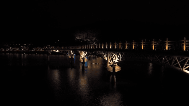 Illuminated Bridge Over Water at Night