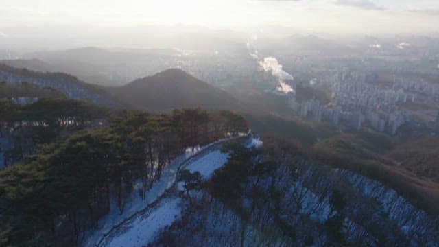 Snow-capped Mountains Overlooking a Bustling City