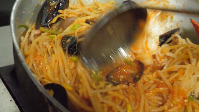 Steamed seafood cooked in a pot
