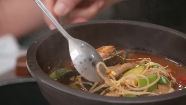 Bowl of hot and spicy abalone ttukbaegi stew