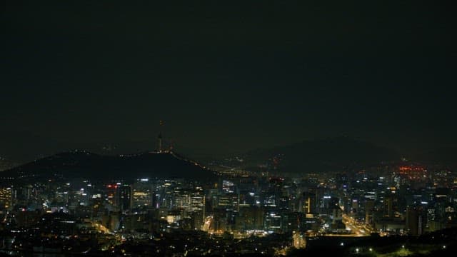 Night View of Seoul with Namsan Tower in the Distance