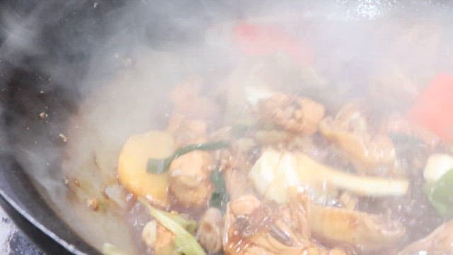 Braised Chicken with Various Vegetables Cooked in a Hot Pan