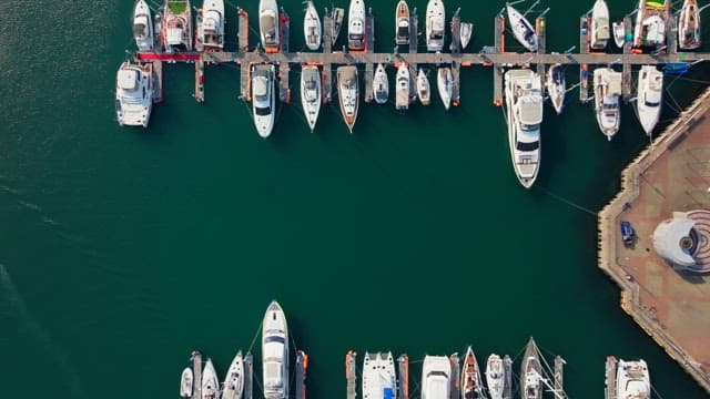 Numerous yachts anchored in the harbor on a clear day