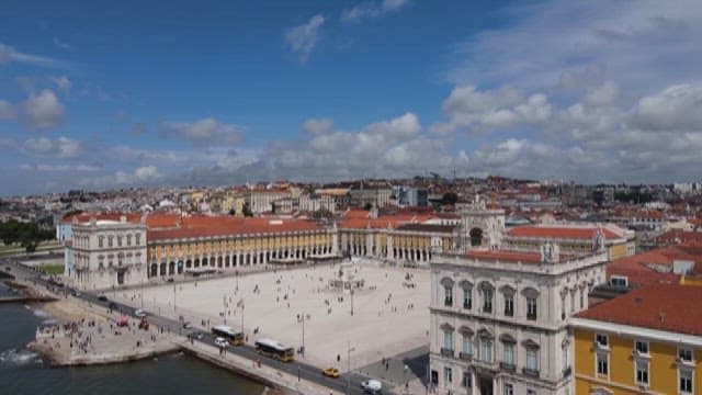 Historic Square with Red-Roofed Buildings