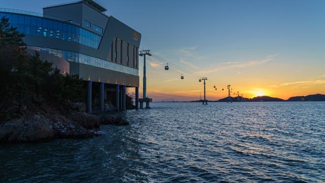 Marine Cable Car Dhining at Sunset