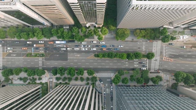 City Buildings and Traffic View from the Sky