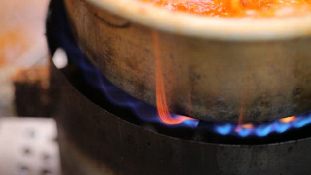 Spicy stew boiling in a pot