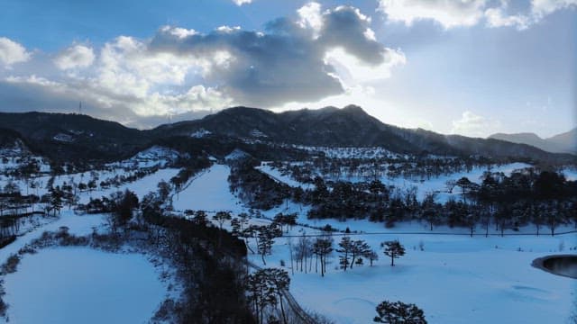 Snow-Covered Landscape with Winding Road