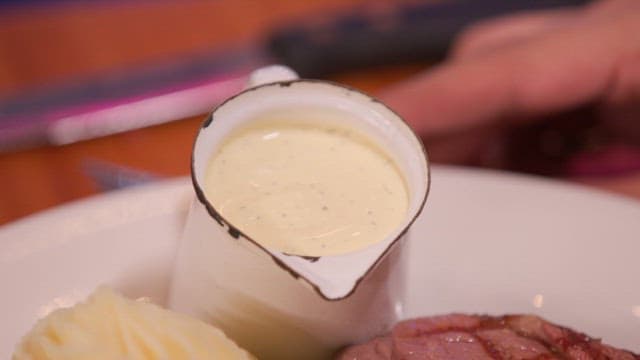 Plate with steak, mashed potatoes, and sauce