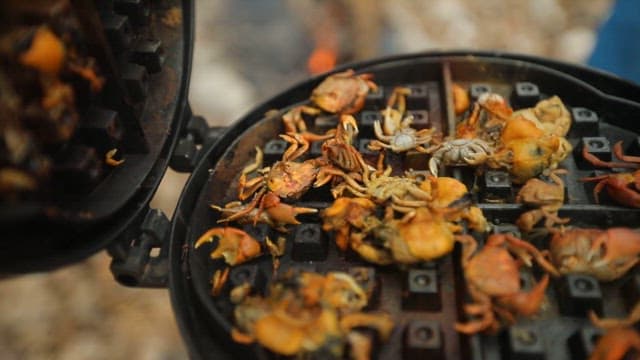 Crab baked in a waffle pan
