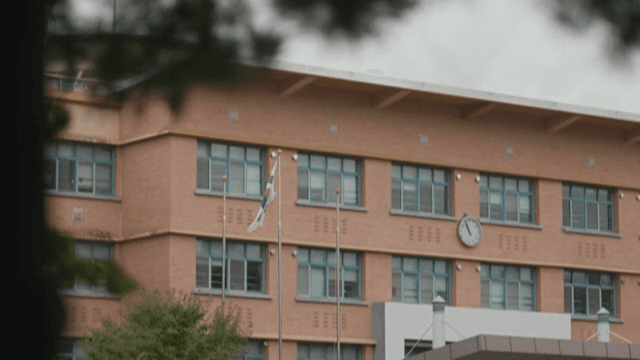 School Building with Korean Flag Fluttering