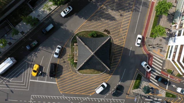 Overhead View of Busy Urban Road Intersection