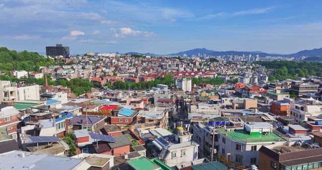 Vibrant cityscape with a church tower