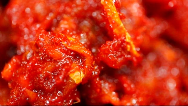 Close-up of spicy sliced raw pollack salad