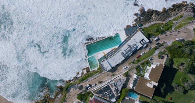 Aerial View of Seaside Swimming Pool