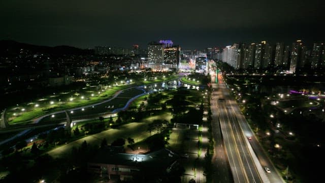 Night View Illuminated by the Lights of a Bustling City