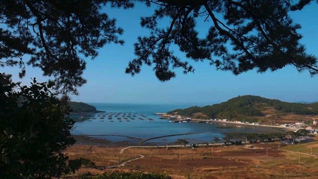Scenic View of Coastal Village and Countryside