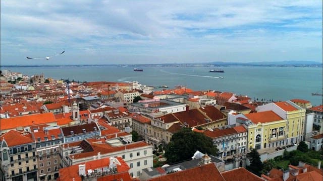Aerial View of Coastal European City, Lisbon