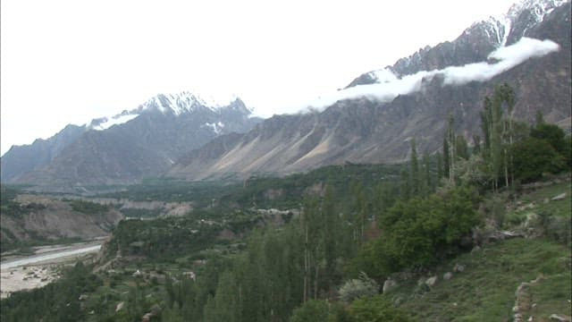 Misty Mountains and Lush Valley Landscape