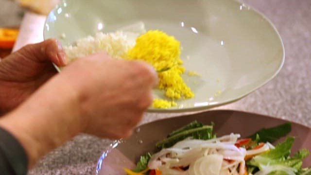 Preparing Fresh Vegetable Salad with Caviar