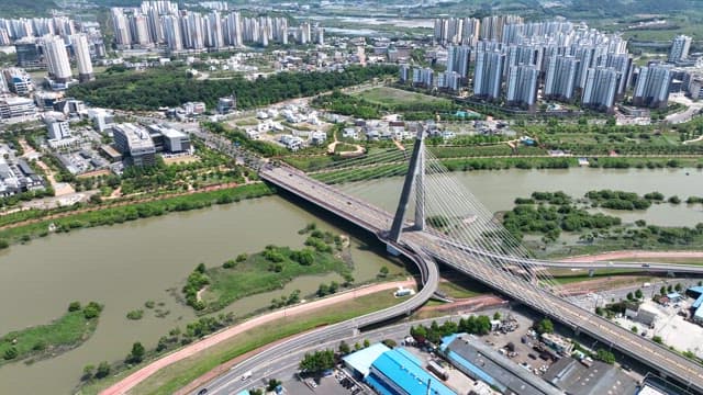 Modern city with a bridge over a river