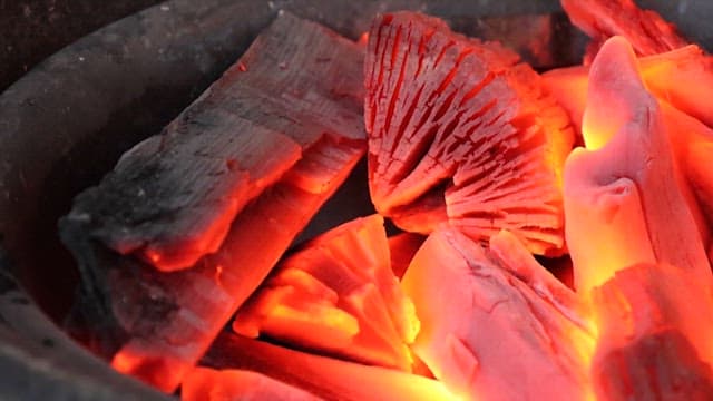 Close-up of Glowing Charcoal in a Grill