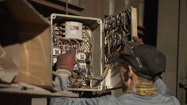 Worker adjusting control panel in factory