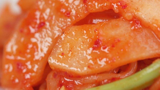 Close-up of Spicy Pickled Korean Melon Dish