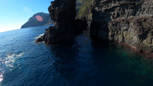 Kayakers Exploring A Serene Rocky Coastline