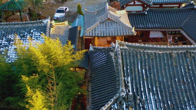 Aerial View of Traditional Korean Hanok Village