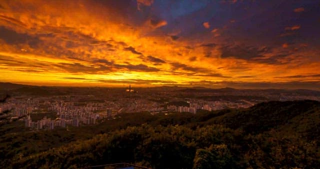 Panoramic view and sky of Seoul, the metropolitan city from evening to night