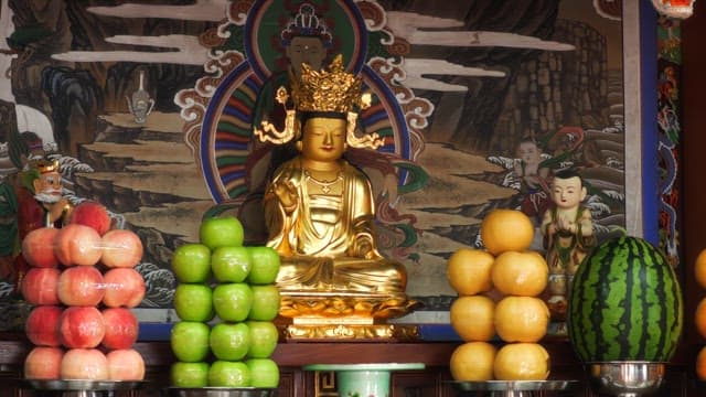 Buddhist altar with fruit offerings