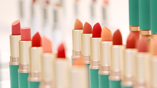 Variety color of lipsticks on display in the store