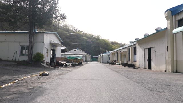 Industrial container buildings on a sunny day