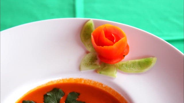 Gourmet Tomato Soup with Decorative Garnish