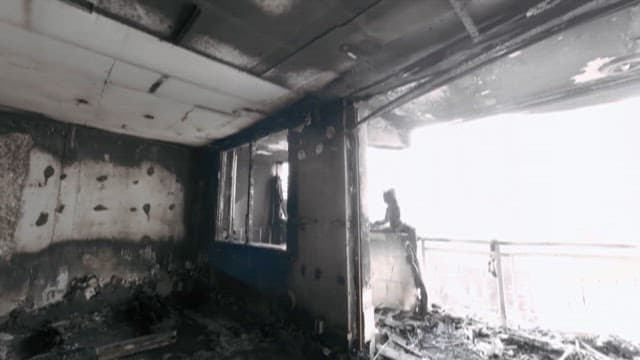 Damaged interior after a fire disaster