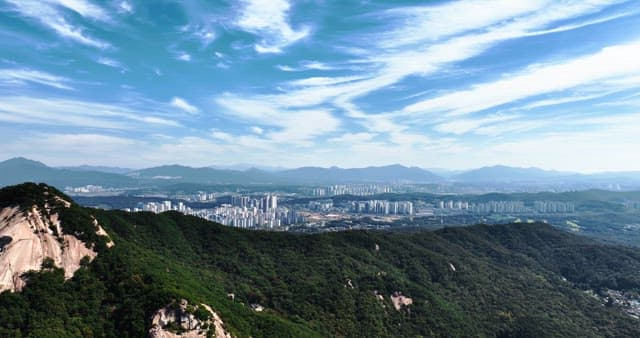 Cityscape with mountains and clear sky
