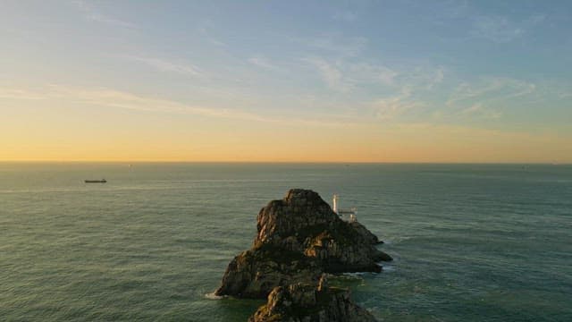 Beautiful sunset view of the island over the vast sea