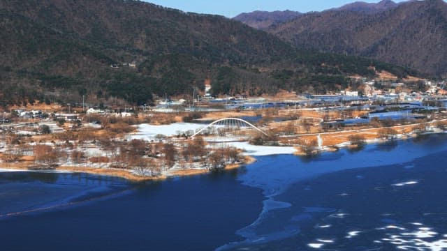 Winter Landscape of a Riverside Town