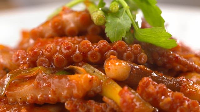 Appetizing spicy stir-fried octopus