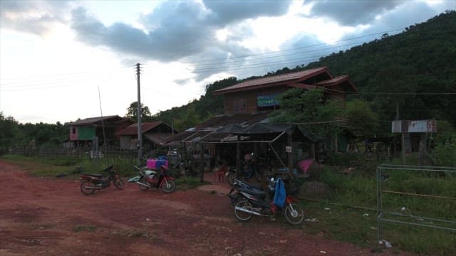 Rural village with houses and fields
