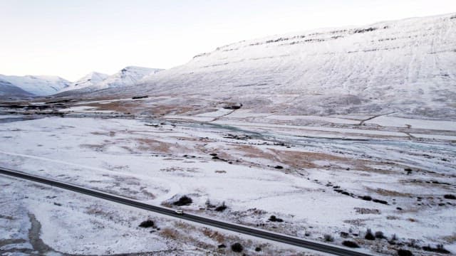 Snowy mountains and road