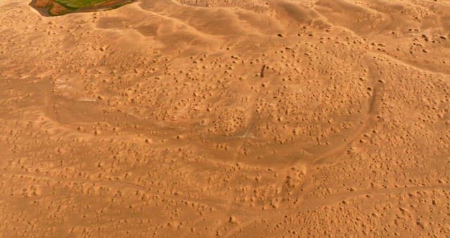 Expansive desert landscape with sparse vegetation
