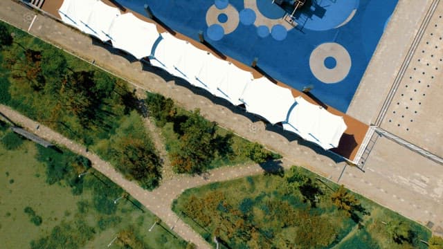 Aerial view of a playground and park