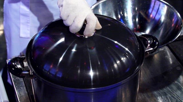 Octopus boiling in a big pot