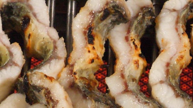Delicious pieces of eel grilled on the grill