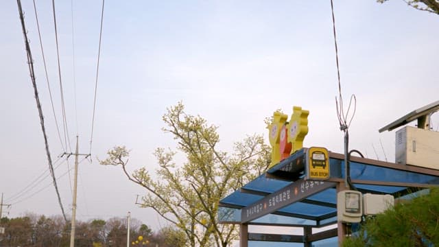 Cozy and colorful bus stop in a suburban town