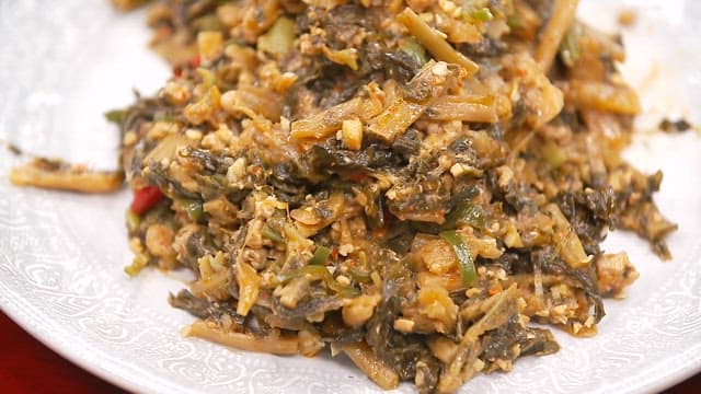 Appetizing stir-fried soybean paste dried radish greens with fresh vegetables