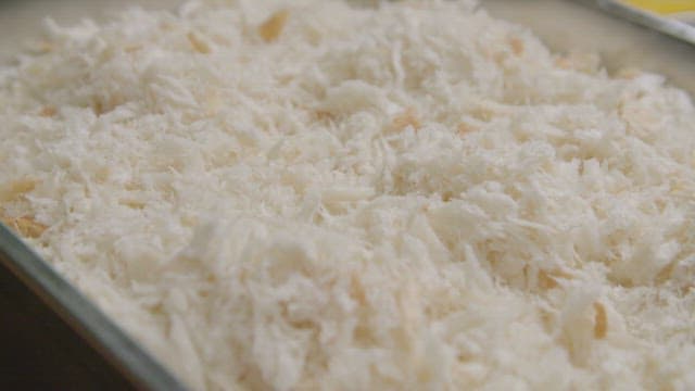 Soft breadcrumbs prepared on a tray