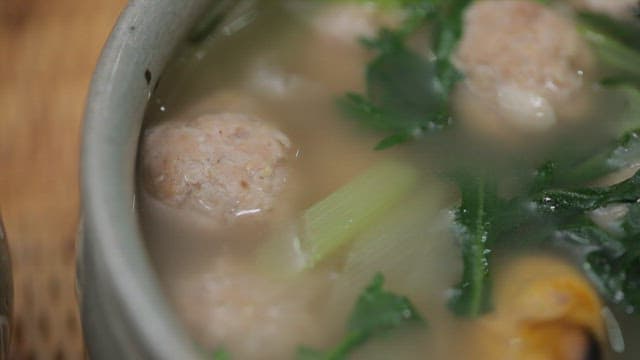 Ball Soup with abalone and vegetables